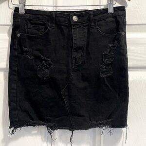 Pretty Little Thing Distressed Denim Jean Skirt Black Size UK 12 US 8